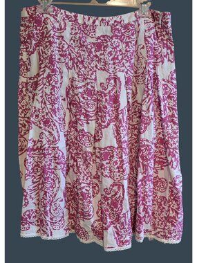 Floral Knee-Length Linen Skirt Womens Pink/White wedding summer preppy
